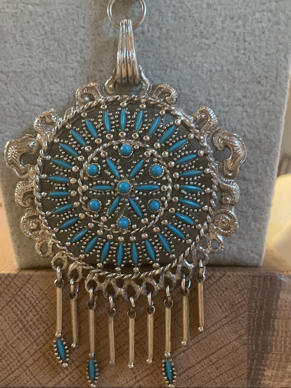 Turquoise Color Silver-Tone Bohemian Pendant Necklace - Women Jewelry